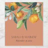 Rust Elegant Citrus Oranje Botanical Boho Wedding Wijn Etiket (Enkel label)