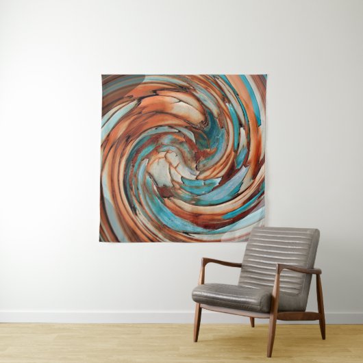Rust en Blauw Abstracte Dolfijn Swirl Wandkleed (In Situ (horizontaal))