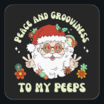Rust en grootheid Peeps Hippie Santa Christmas Vierkante Sticker<br><div class="desc">Wens je familie en vrienden wat liefde,  vreugde,  rust en grootheid dit vakantieseizoen met dit leuke hippie Santa Kerst sticker op je cadeaus of op je vakantiekaartenenveloppen.</div>