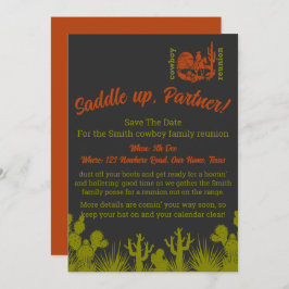 Rust en olijfgroene cowboy cactus boom reünie save the date