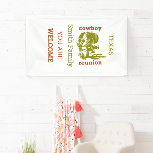 Rust en olijfgroene cowboy cactus boom reünie spandoek (Insitu)