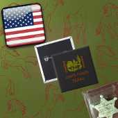 Rust en olijfgroene cowboy cactus boom reünie vierkante button 5,1 cm