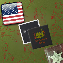 Rust en olijfgroene cowboy cactus boom reünie vierkante button 5,1 cm