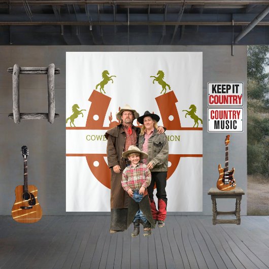 Rust en olijfgroene cowboy cactus boom reünie wandkleed