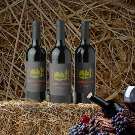 Rust en olijfgroene cowboy cactus boom reünie wijn etiket