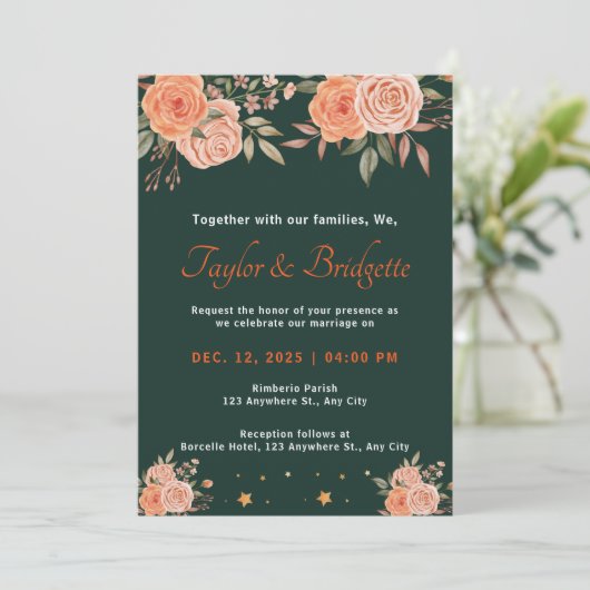 Rust en smaragdgroene herfstbruiloft kaart (Staand voorkant)