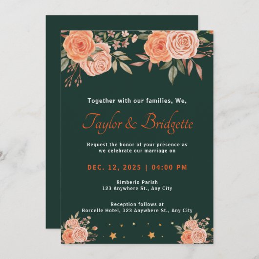 Rust en smaragdgroene herfstbruiloft kaart (Voorkant / Achterkant)