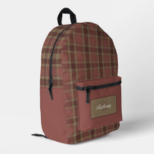 Rust en Tan Plaid Patroon - Gepersonaliseerd Bedrukte Rugzak