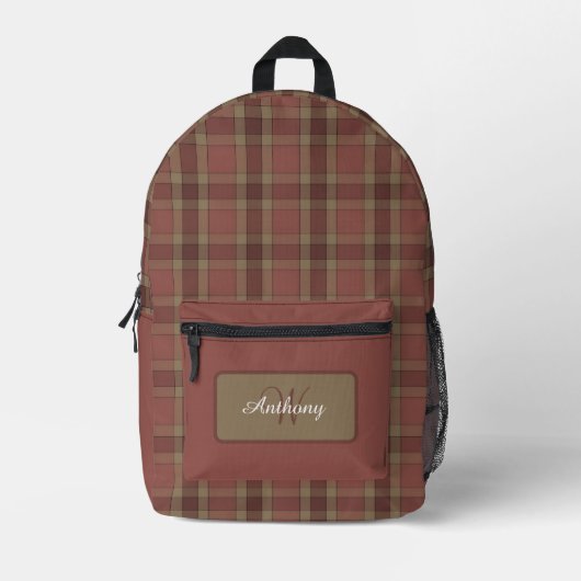 Rust en Tan Plaid Patroon - Gepersonaliseerd Bedrukte Rugzak (Voorkant)