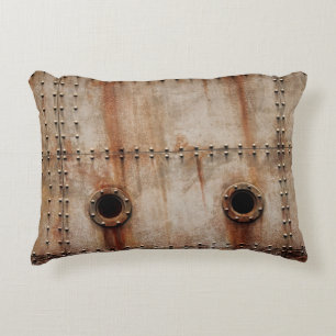 RUST EN TEXTUUR AAN DE METALE ZIJDEN VAN HET BORD  ACCENT KUSSEN