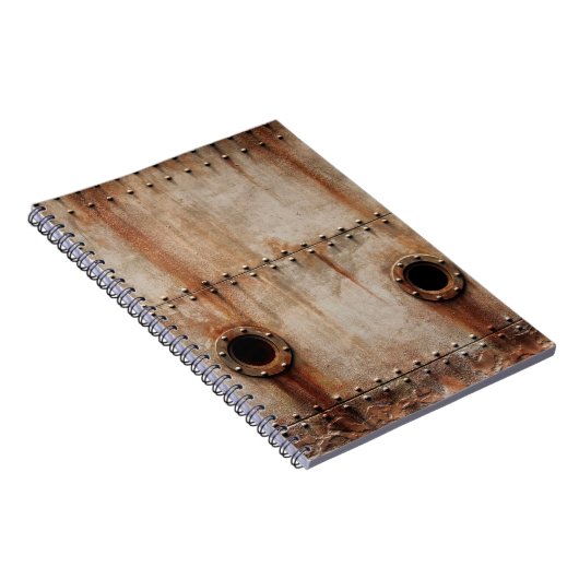 RUST EN TEXTUUR AAN DE METALE ZIJDEN VAN HET BORD  NOTITIEBOEK (Rechterzijde)