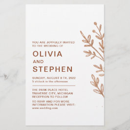 Rust en wit. Eenvoudig blad. Modern bruiloft Flyer