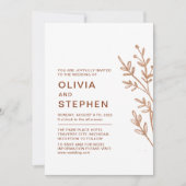 Rust en wit. Eenvoudig blad. Moderne bruiloft Kaart (Voorkant)