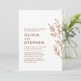 Rust en wit. Eenvoudig blad. Moderne bruiloft Kaart