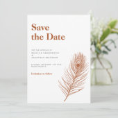 Rust Feather Terracotta Wedding Save the Date Kaart (Staand voorkant)