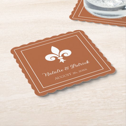 Rust Fleur de Lis Wedding Paper Onderzetters (Gebogen)