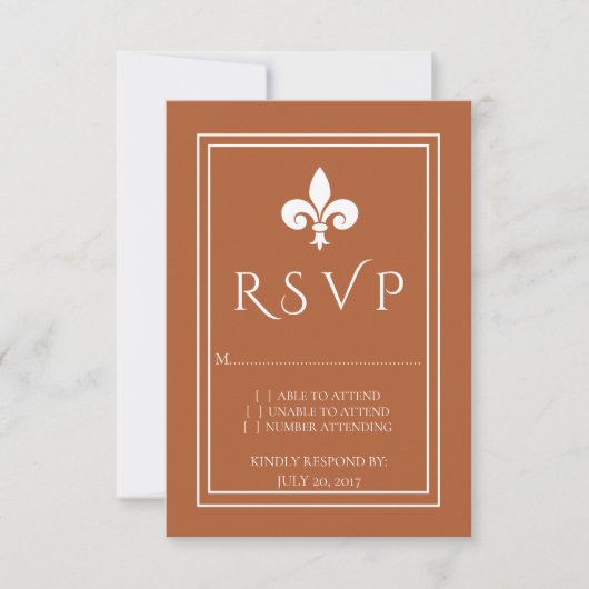 Rust Fleur de Lis Wedding RSVP Kaart (Voorkant)