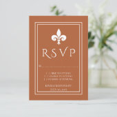 Rust Fleur de Lis Wedding RSVP Kaart (Staand voorkant)