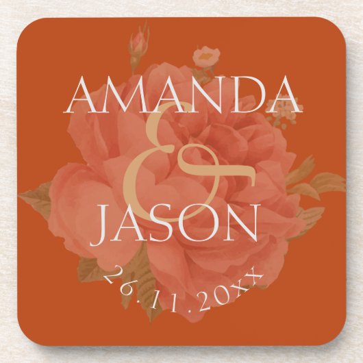 Rust Floral Cute  Terracotta Wedding Party Bier Onderzetter (Voorkant)