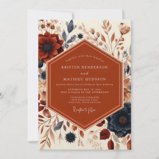 Rust Floral Harvest Wedding Kaart (Voorkant)