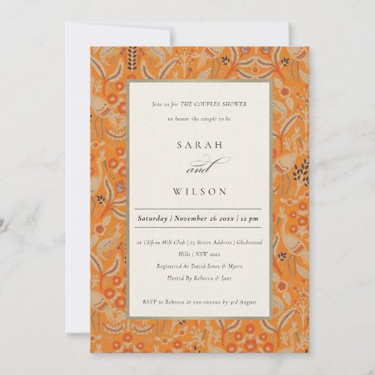  Rust Floral Peacock Couples Shower Invite Bedankkaart (Voorkant)