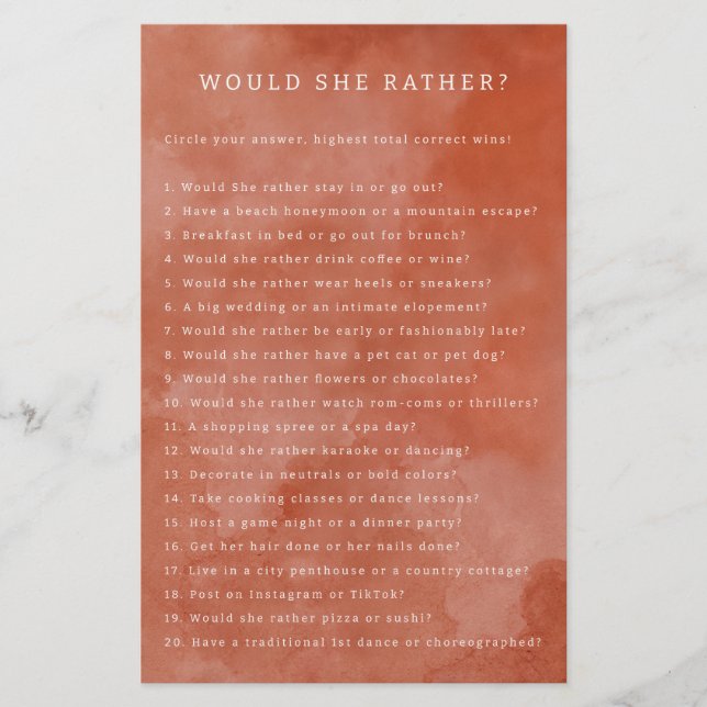 Rust Floral Would She Rather Game (Voorkant)