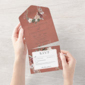 Rust Floral zonder eten All In One Uitnodiging (Afscheurbaar)