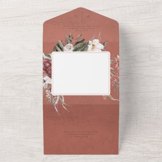 Rust  Floral zonder eten All In One Uitnodiging (Buitenkant)