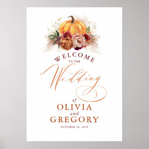 Rust Flowers en Pumpkins Wedding Welcome Poster