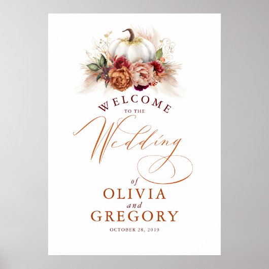 Rust Flowers en Pumpkins Wedding Welcome Poster (Voorkant)
