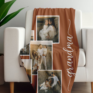 Rust Gepersonaliseerd Oma Grandkid 5 Fotocollage Fleece Deken