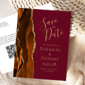 Rust Gold Agaat Bourgogne QR Code Save the Date Aankondigingskaart