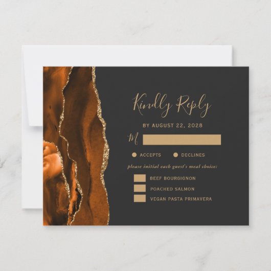 Rust Gold Agaat Maaltijden Dark Wedding RSVP (Voorkant)