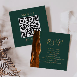 Rust Gold Agate Hunter Green Wedding QR Code RSVP Informatiekaartje