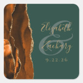 Rust Gold Agate Hunter Green Wedding Vierkante Sticker (Voorkant)