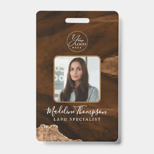 Rust Gold Agate Marble Business Logo Bedrijf ID Badge (Voorzijde)