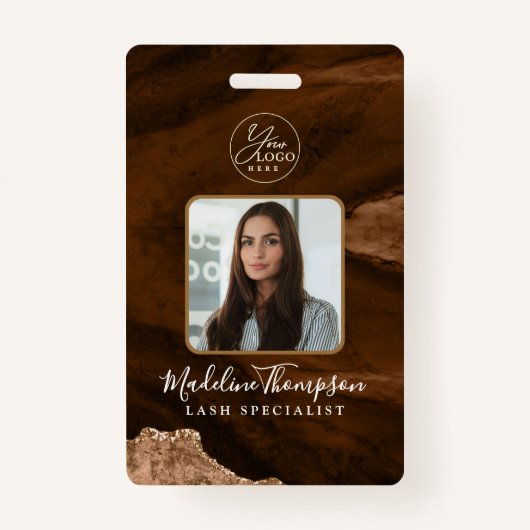 Rust Gold Agate Marble Business Logo Bedrijf ID Badge (Voorkant)