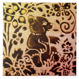 Rust Gold Brown Beer Floral herfst Leaves Batik Tegeltje