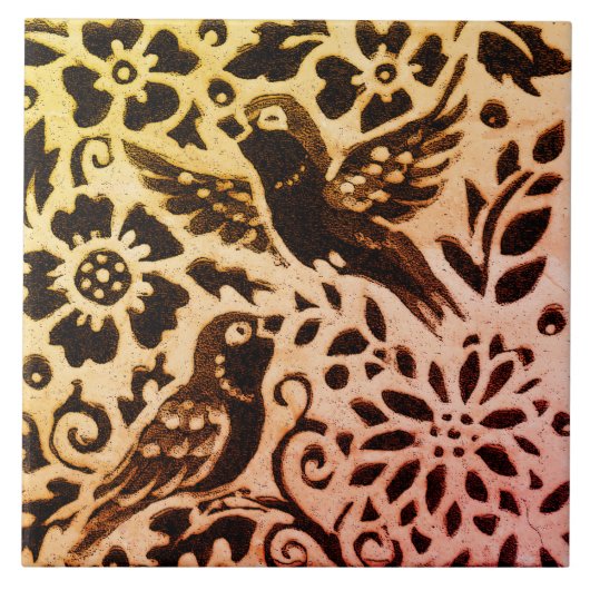 Rust Gold Brown Bird Autumn Leaves Batik Tegeltje (Voorkant)