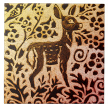 Rust Gold Brown Deer Fawn Floral Autumn Leaf Batik