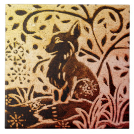 Rust Gold Brown Fox Snow Winter Pine Batik Tegeltje