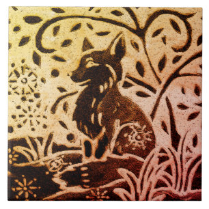 Rust Gold Brown Fox Snow Winter Pine Batik Tegeltje