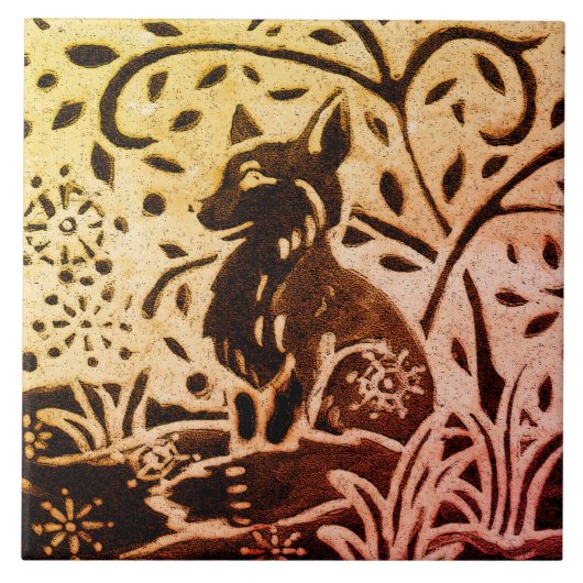 Rust Gold Brown Fox Snow Winter Pine Batik Tegeltje (Voorkant)