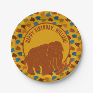 Rust & Gold Cartoon Wooly Mammoth-gepersonaliseerd Papieren Bordje
