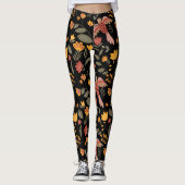Rust Gold en groene bloemen en vogels op zwarte Le Leggings (Voorkant)