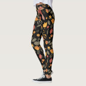 Rust Gold en groene bloemen en vogels op zwarte Le Leggings (Links)