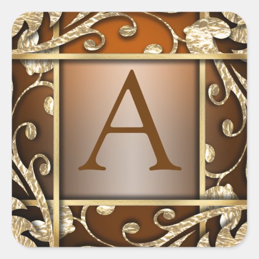 Rust Gold Lattice Monogram Envelope Seal Vierkante Sticker (Voorkant)