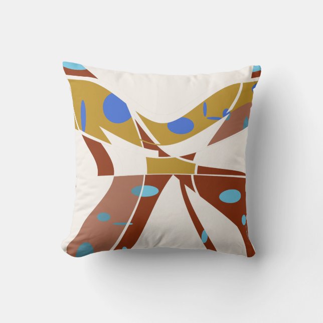 Rust Gouden Tan Met Blauwe Vlekken Abstracte Vlind Kussen (Voorkant)