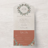 Rust & Groene Eucalyptus Modern diner All In One Uitnodiging (Binnen)