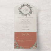 Rust & Groene Eucalyptus Modern No Dinner All In One Uitnodiging (Binnen)